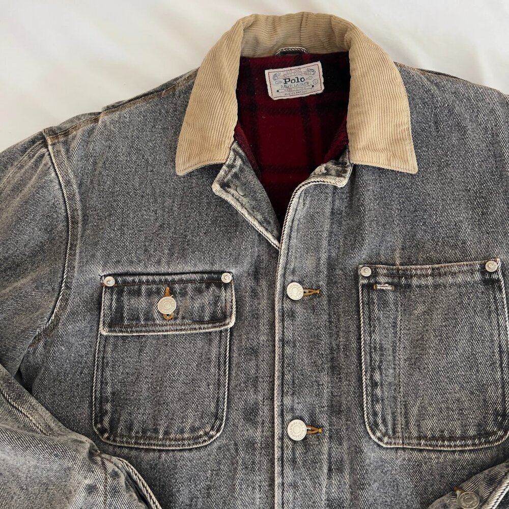Vintage 1990 Polo Ralph Lauren Flannel Lined Denim Trucker Jacket - Picture 11 of 14
